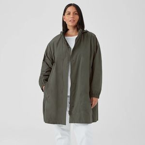 Eileen Fisher Light Cotton Nylon Stand Collar Long Coat - Size SP